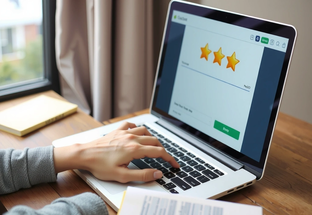 Usuario escribiendo una reseña de casino en su computadora